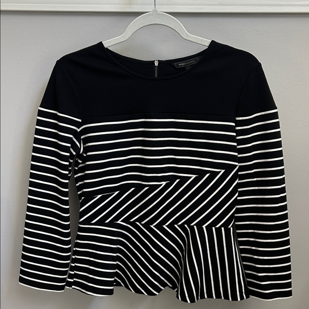 BCBGMaxAzria Black and White Striped Blouse
